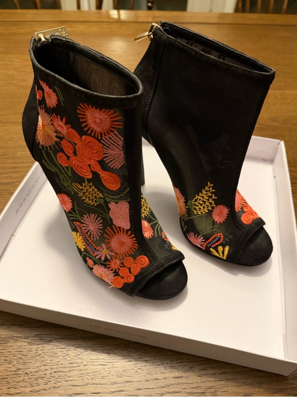 Jessica Simpson JS-Pascall black Embroidered Floral Peep-Toe Stiletto Booties - Picture 3 of 6